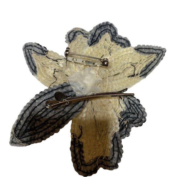 EVE REID Vintage 80s Black Gold Sequin Flower Convertible Pin & Hair Barrette - Picture 7 of 14